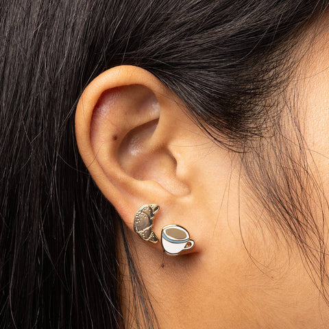 Croissant & Coffee Earrings Gold Studs
