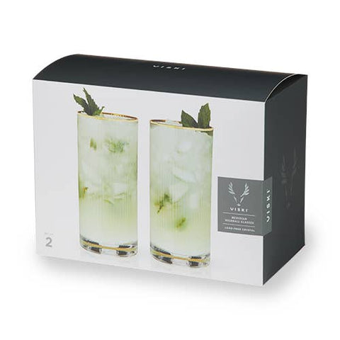 Deco Meridian Gold-Rimmed Crystal Highball Glasses -Set of 2 - image 2