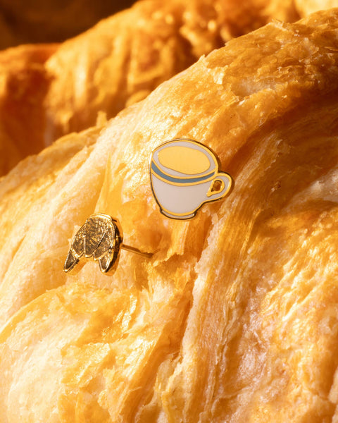 Croissant & Coffee Earrings Gold Studs