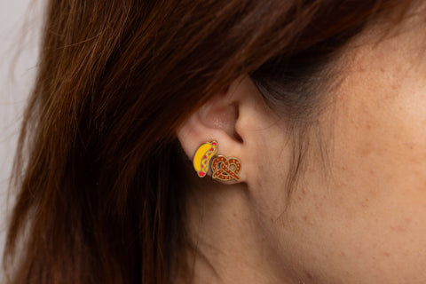 Hot Dog & Pretzel Earrings - Gold Statement Earrings - image 3