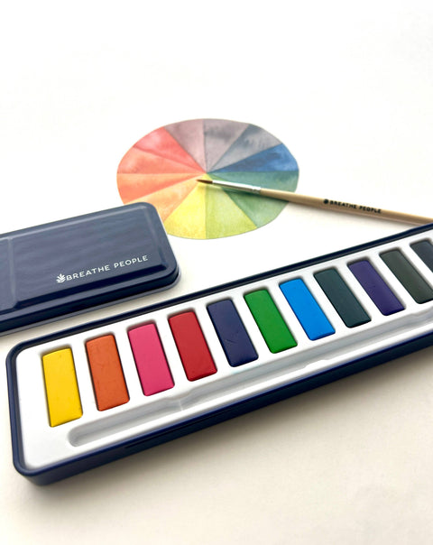 Watercolor Set of 12 Artist Grade Colors + Wood Paintbrush