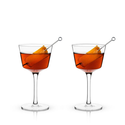 Raye(TM) Angled Crystal Nick & Nora Glasses - Set of 2