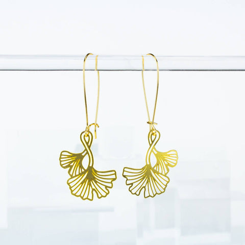 Ginkgo Leaves Gold Long Earrings
