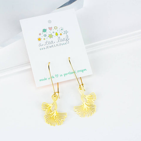 Ginkgo Leaves Gold Long Earrings