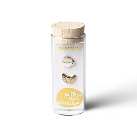 Croissant & Coffee Earrings Gold Studs