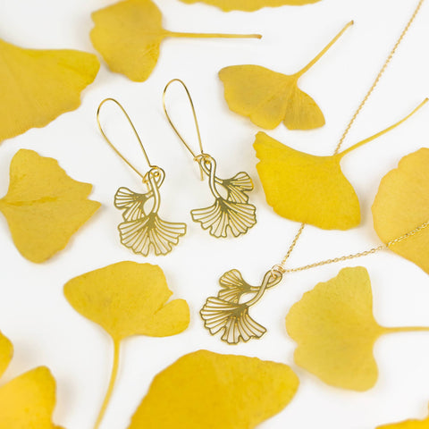 Ginkgo Leaves Gold Long Earrings
