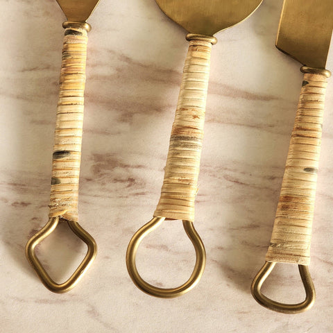 Rattan-Wrapped Gold Cheese Knife Set - image 4