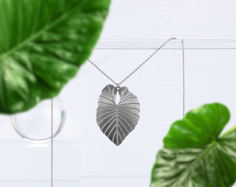 Alocasia Leaf Silver Necklace