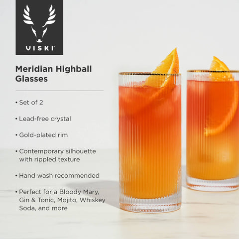 Deco Meridian Gold-Rimmed Crystal Highball Glasses -Set of 2 - image 6