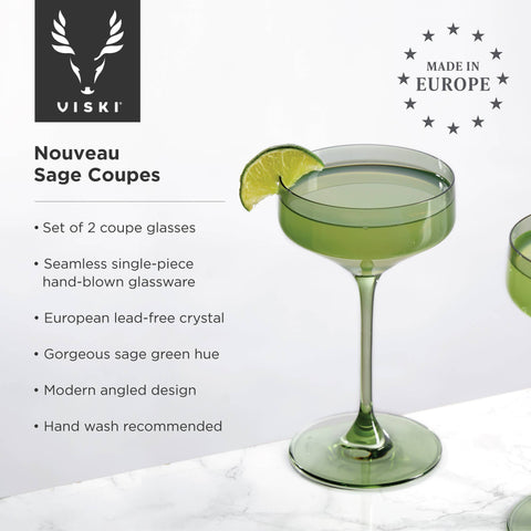 Reserve Nouveau European Crystal Coupes in Sage - Set of 2