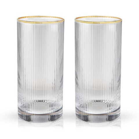 Deco Meridian Gold-Rimmed Crystal Highball Glasses -Set of 2 - image 7