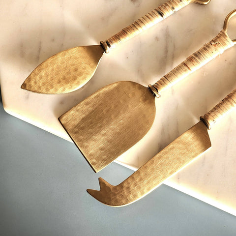 Rattan-Wrapped Gold Cheese Knife Set - image 7