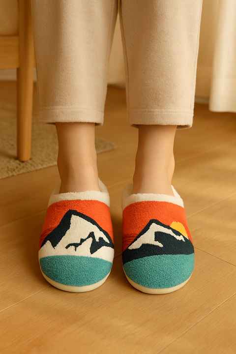 Mountain Sunrise Fleece Slippers