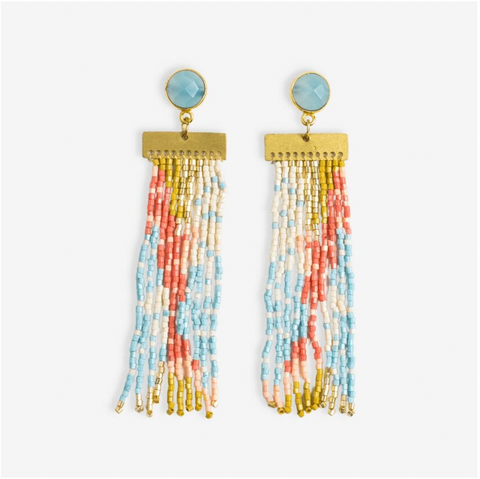 Lilah Semi-Precious Stone Post Organic Beaded Fringe Earrings - image 2