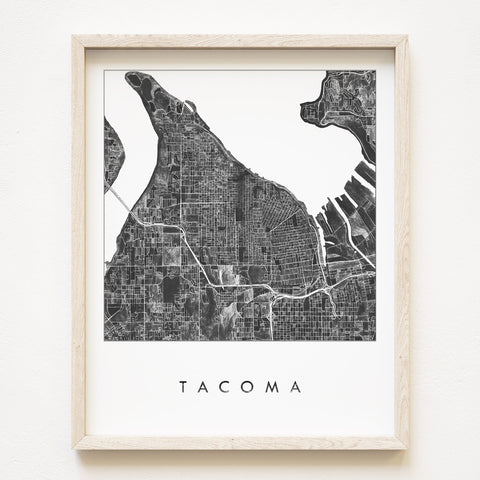 Tacoma Watercolor City Blocks Map Print in black