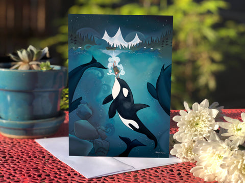 Orca Diving Girl Card