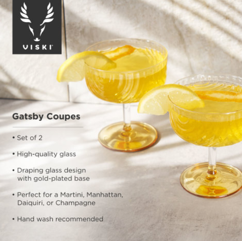 Deco Gatsby Gold-Plated Glass Coupes - Set of 2 - image 6