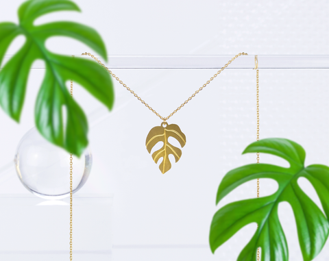 Mini Monstera Leaf Gold Necklace