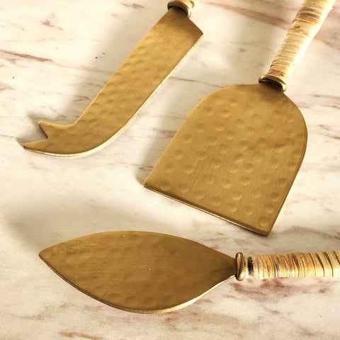 Rattan-Wrapped Gold Cheese Knife Set - image 2