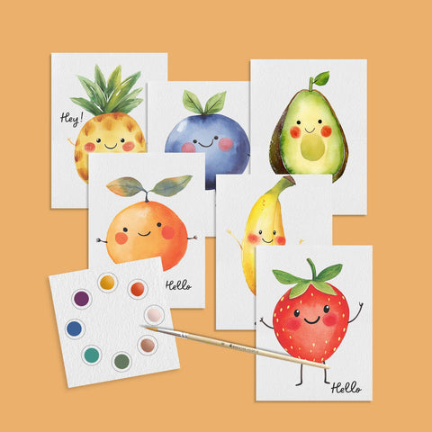 Kids Happy Fruits Watercolor Postcard Kit
