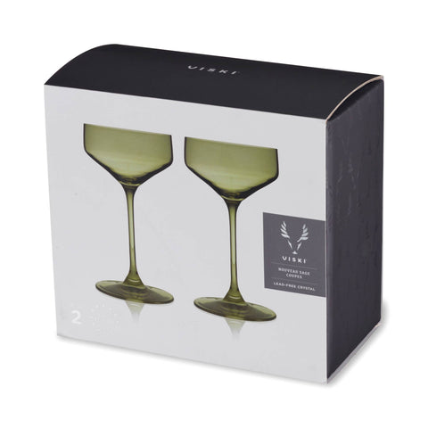 Reserve Nouveau European Crystal Coupes in Sage - Set of 2