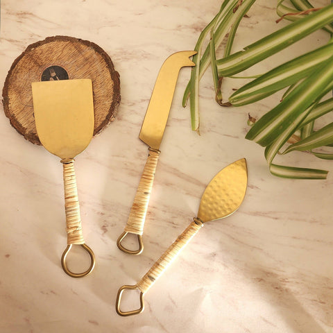 Rattan-Wrapped Gold Cheese Knife Set - image 10