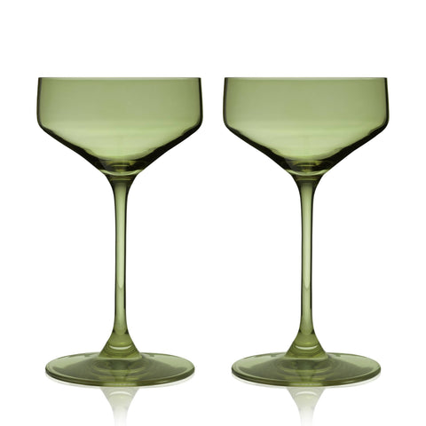 Reserve Nouveau European Crystal Coupes in Sage - Set of 2