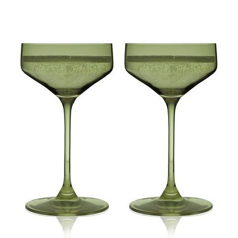 Reserve Nouveau European Crystal Coupes in Sage - Set of 2