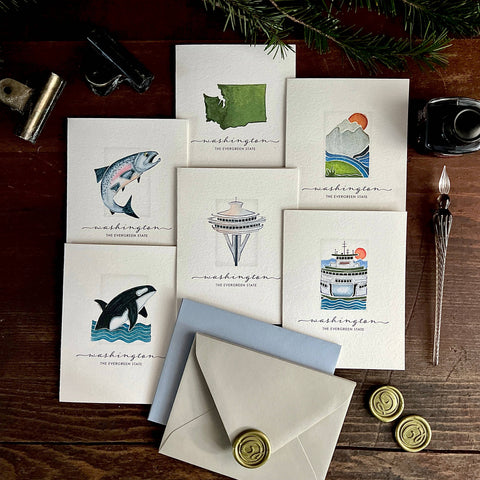 Evergreen State Note Cards by Carved