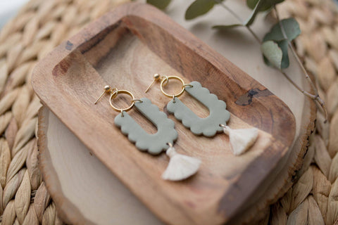 Clay Sage with Tassel Earrings